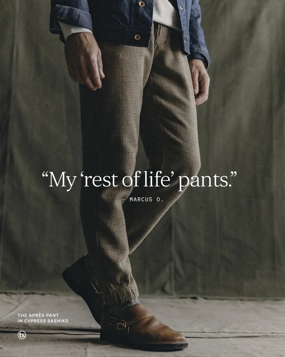 Swipe-file reference: a testimonial-style apparel ad